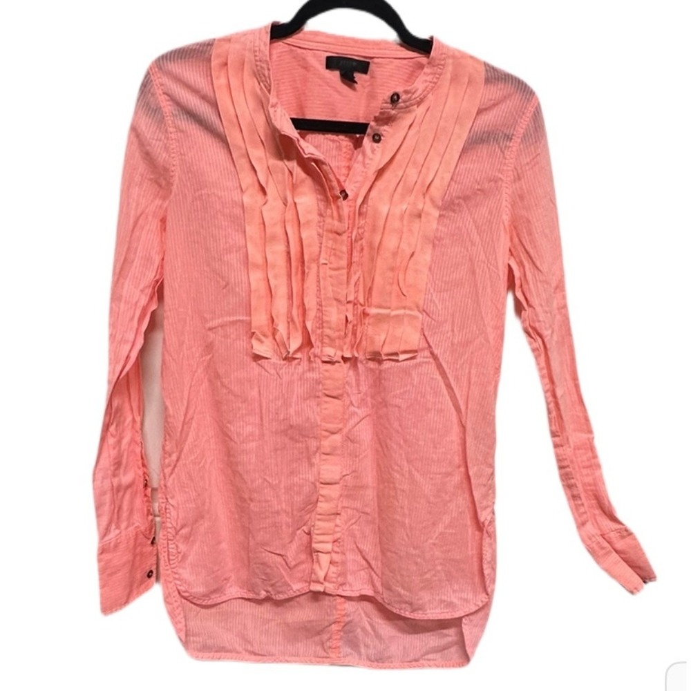 J.Crew 100% Cotton Coral Pink Pintuck Popover Blouse Tunic Top XS